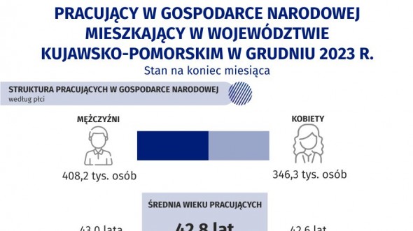 Pracujący w gospodarce narodowej mieszkający w województwie kujawsko-pomorskim w 2023 r. (stan na 31 grudnia) - interaktywna infografika