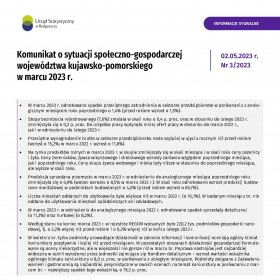 Pierwsza strona opracowania Komunikat o sytuacji społeczno-gospodarczej województwa kujawsko-pomorskiego - marzec 2023 r